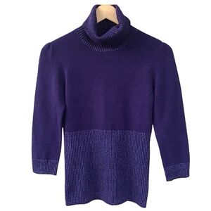 Bebe Purple Cashmere Turtleneck Shimmer Sweater